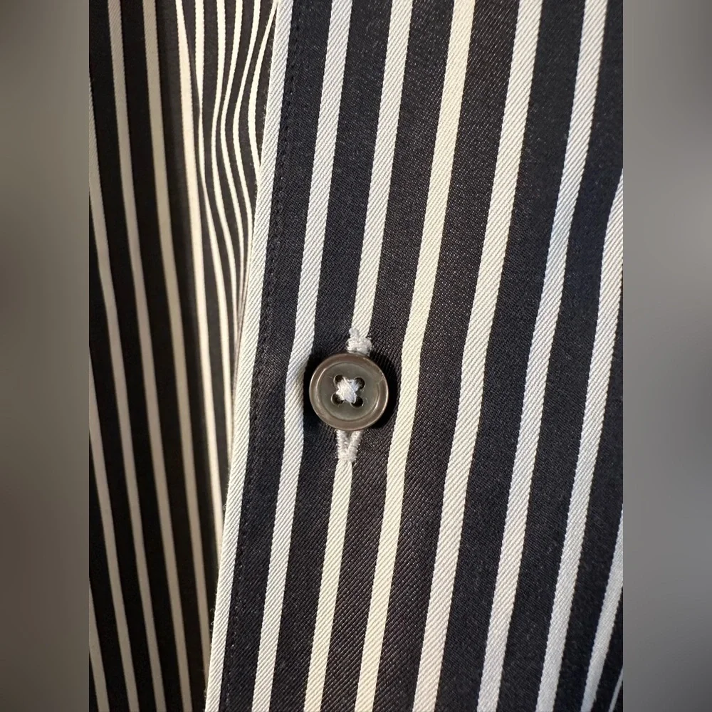 ERMENEGILDO ZEGNA XXL Made Italy Charcoal White Stripe Button Down No Tuck Shirt - Picture 4 of 13